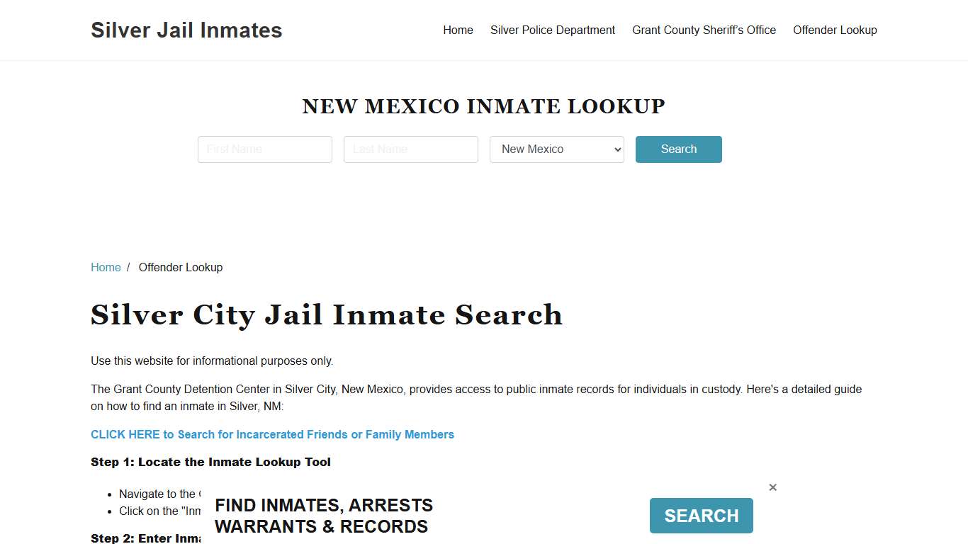 Silver, NM Detainee Lookup